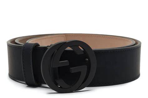 Black Leather Belt With Matte Black Interlocking G 